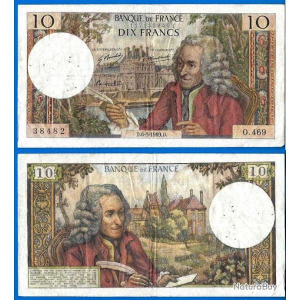 France 10 Francs 1969 6 Mars Billet Voltaire Franc