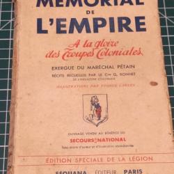 MEMORIAL DE L'EMPIRE A LA GLOIRE DES TROUPES COLONIALES, EXERGUE DU MAL PETAIN, SECOURS NATIONAL