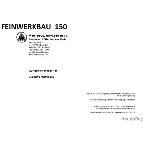 notice carabine FEINWERKBAU 150 (envoi par mail) - VENDU PAR JEPERCUTE (m1791)