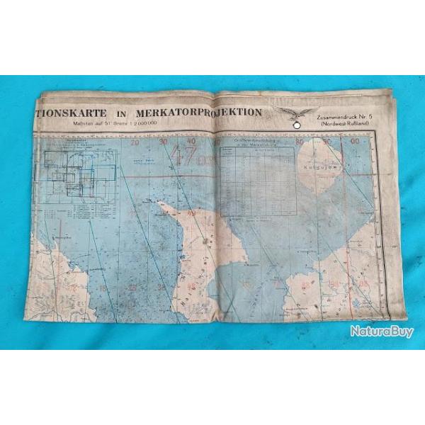 Carte plastifie de naviguation pilote luftwaffe 1943