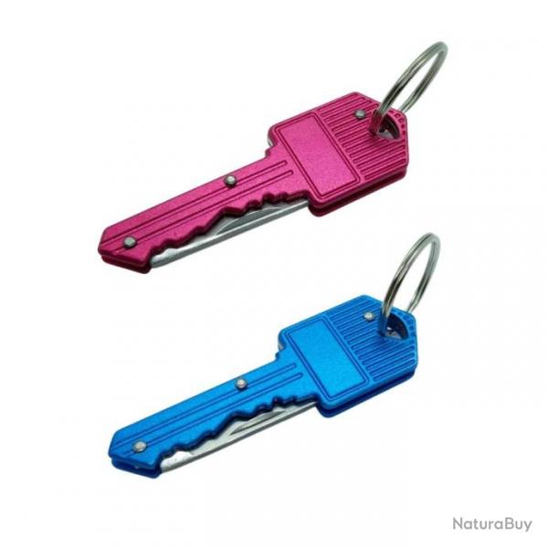 Couteau de Poche Pliant Porte-cl - Lot de 2 - Bleu et Rose - Couteaux Porte cl avec anneau