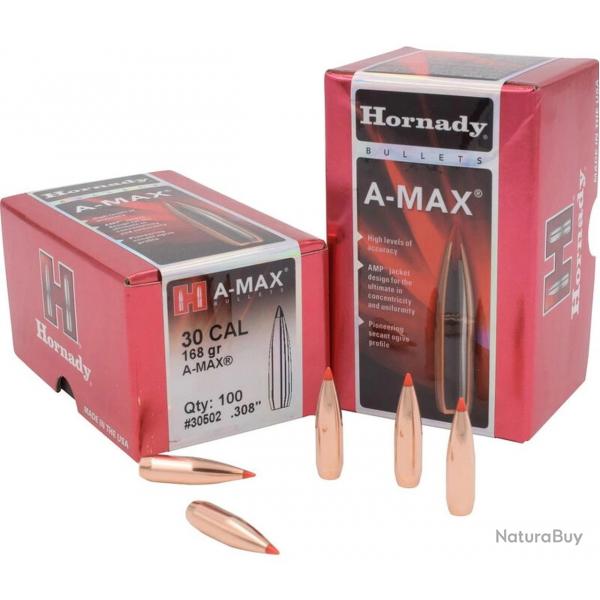 Ogives HORNADY 30 .308 168gr A-MAX 30502 - Boite de 100 units