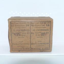 1 boite pleine de 15 cartouches de 7,65x54 mauser belge Mle 1889