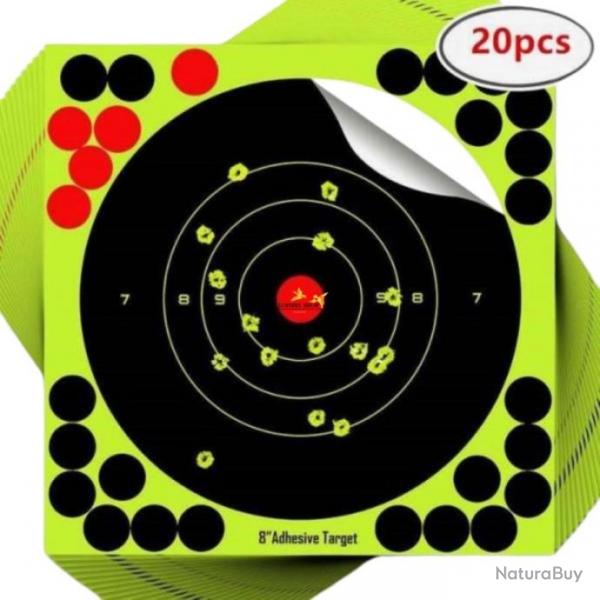 Lot de 20 cibles adhsives fluorescentes ractives  l'impact du projectile - 20X20cm