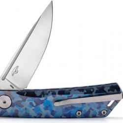Couteau Real Steel Luna Blue Camo Lame Acier N690 Satin Manche Titane SlipJoint Clip RS7001TC04B