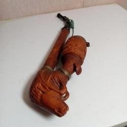 Ancienne pipe en bois sculptée du XIXème hauteur 29 cm