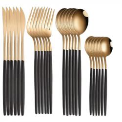 Menagere Ensemble de Couverts Inox, Modele: Or Noir 24pcs