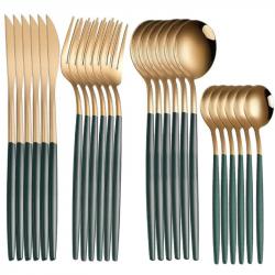 Menagere Ensemble de Couverts Inox, Modele: Or Vert 24pcs