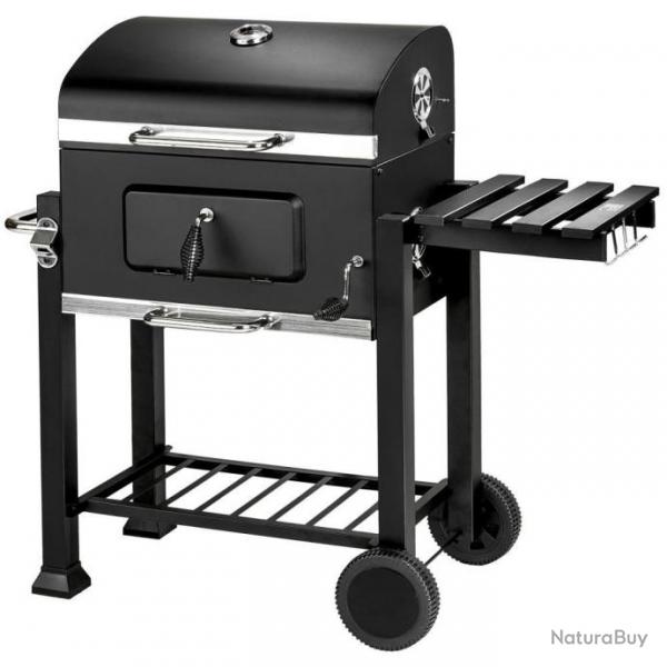 Barbecue  charbon de bois 3 en 1 avec thermomtre avec grille  hauteur rglable noir 1508003