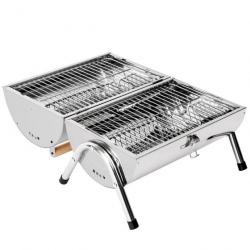 Barbecue portable pliable avec double surface de cuisson poignée de transport pratique 42 x 25 x 35