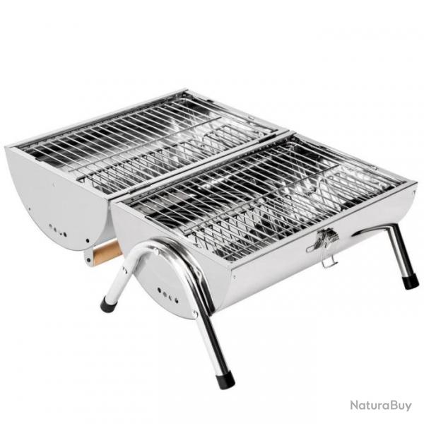 Barbecue portable pliable avec double surface de cuisson poigne de transport pratique 42 x 25 x 35