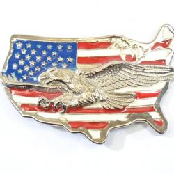 Boucle ce ceinture carte USA US Etats-unis aigle américain usa country cowboy western farwest déco