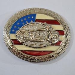Boucle ce ceinture USA moto motard drapeau US américain usa country cowboy western farwest rodeo
