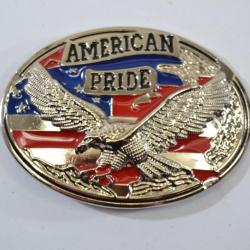 Boucle ceinture USA AMERICAN PRIDE aigle drapeau US américain country cowboy western farwest rodeo