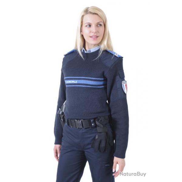 Pull col rond Police Municipale maille administrative lourde