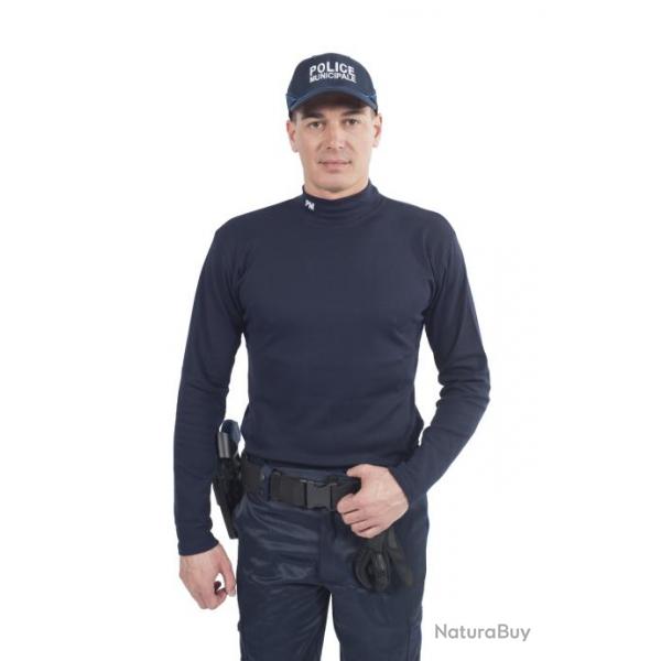 Sous Pull coton elasthane Bleu marine broderie M