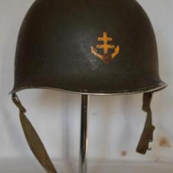 CASQUE AMERICAIN USM1-2° DIVISION BLINDEE-RMT-REGIMENT DE MARCHE DU TCHAD-LIBERATION-LORRAINE-ALSACE