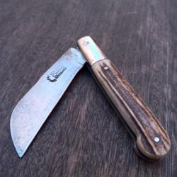 Ancien Couteau Régional DONJON VÉRITABLE CUILLÈRE BROSSARD Manche en Bois de Cerf