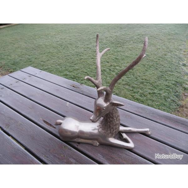 VINTAGE - Spectaculaire Grande statue de Cerf en Bronze Argent - Hauteur 50 Cm Env (Vers 1950-60)