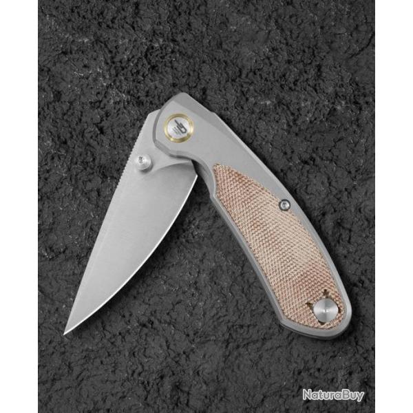 Couteau Bestech Lito Natural Lame Acier M390 Satin Manche Titane/Micarta IKBS Framelock BTKT230B