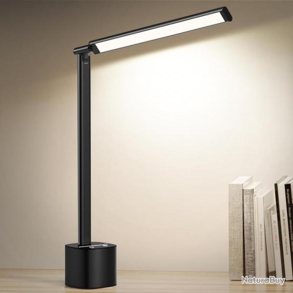 Lampe de Bureau LED Sans Fil Rechargeable 5000mAh Graduable Pliable Pivotante NOIR