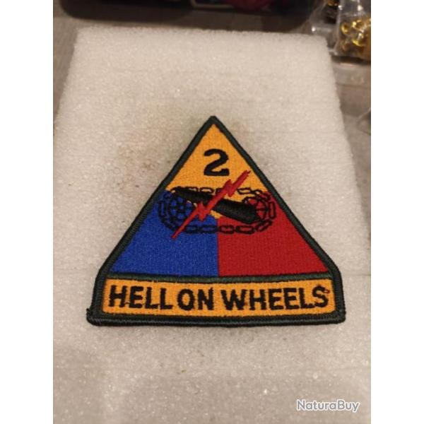 Patch arme us 2nd ARMORED DIVISION +TAB HELL ON WHEELS ORIGINAL