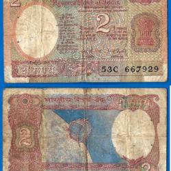 Inde 2 Roupies 1975 a 1996 Serie 53C Billet Roupie Rupees India