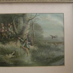 Ancien tableau de chasse aux canards (chromolithographie humoristique)