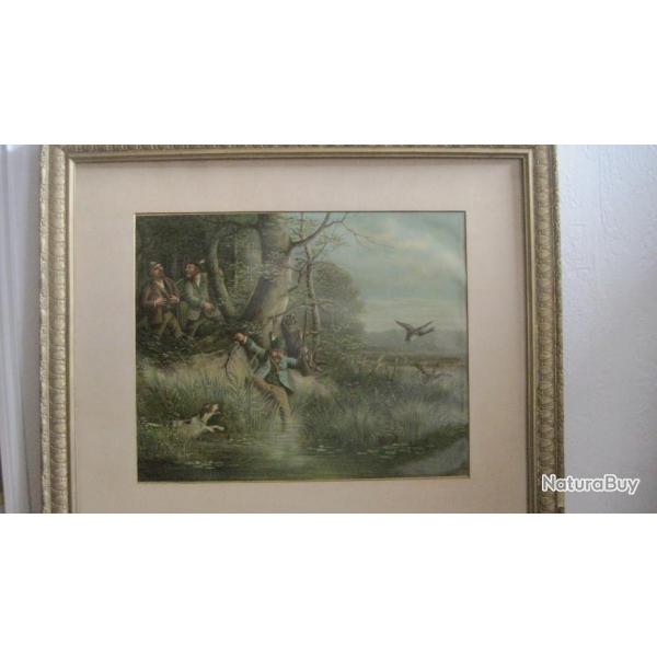 Ancien tableau de chasse aux canards (chromolithographie humoristique)