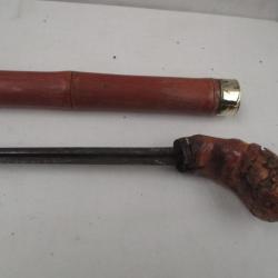 belle canne épée en bambou longue de 90 cm - lame cruciforme de 51 cm  - bouterolle en corne