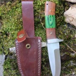 Poignard Couteau De Chasse Skinner Lame Acier Carbone 1055 Etui Cuir Manche Bois Fab Artisanale