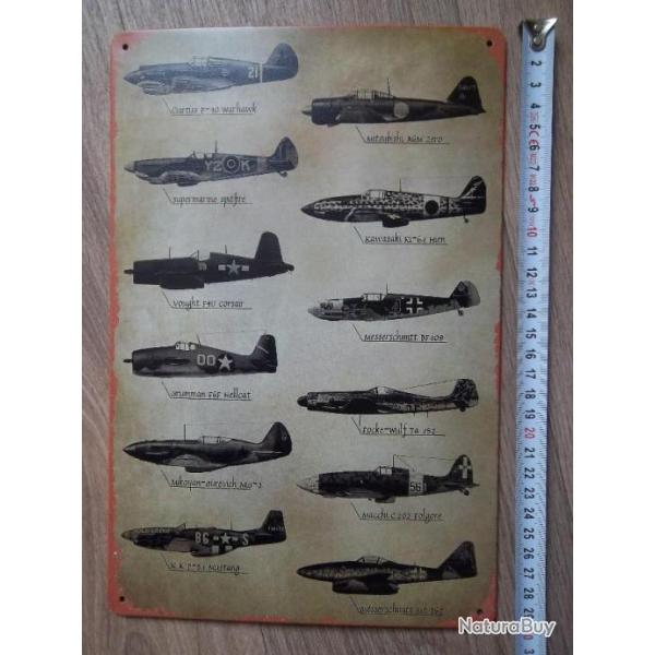 plaque militaire air collection vintage avions de combat  Messerschmitt..Spitfire ...