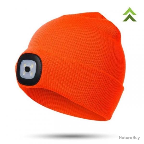Bonnet Orange Fluo Chaud Tricot avec 4 Led Rechargeable Pche Chasse Camping - LIVRAISON GRATUITE !!