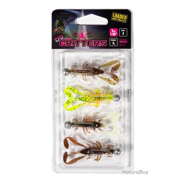 Kit Leurres Fox Rage Micro Critters Ultra UV Mixed Colour Loaded 5cm 3g Par 4 5cm Green Pumpkin, Lem