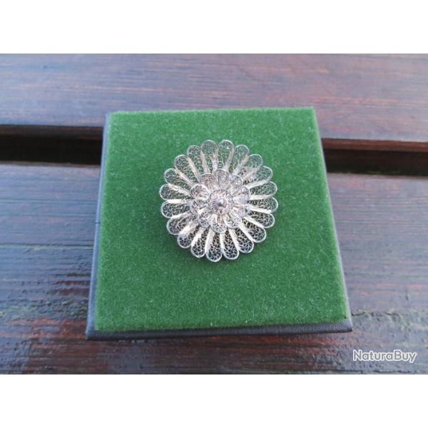 VINTAGE - Magnifique Ancienne grande broche en Argent filigran dcor Fleur (Dbut XX)