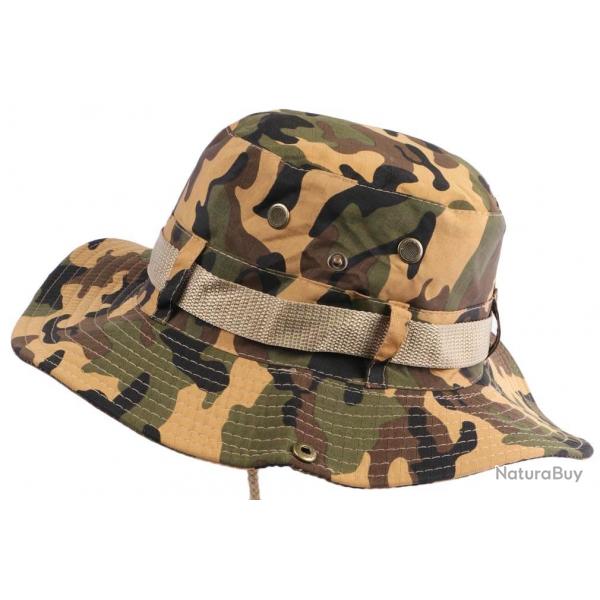Chapeau Bob safari Camouflage Marron Vert Noir Lien Serrage Taille unique Marron