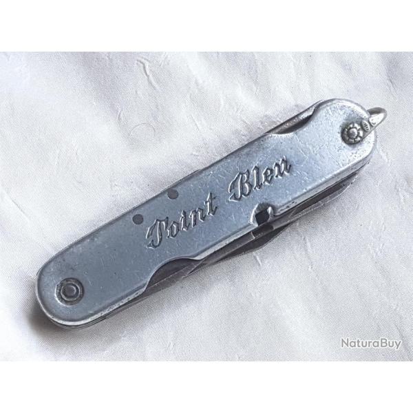 Couteau de poche/canif ancien publicitaire POINT BLEU 7 outils, lectricien, mcanicien, carbone