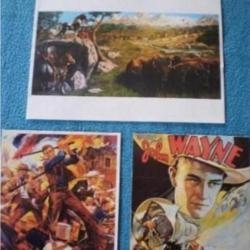 Lot de trois petits posters Indiens + John WAYNE ! Old Time, Western , FarWest, Cowboy,Collection .