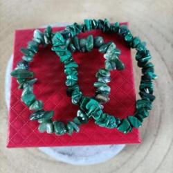 2 Bracelets élastique en éclats de pierres naturelles polies (Malachite , Budstone ) Promo de Noel