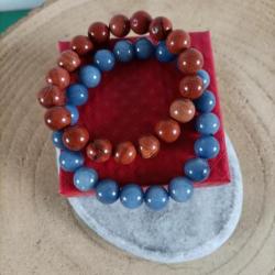 2 bracelets perles 10 mm en pierres naturelles Jaspe rouge / Aventurine bleue ( promo de Noel )