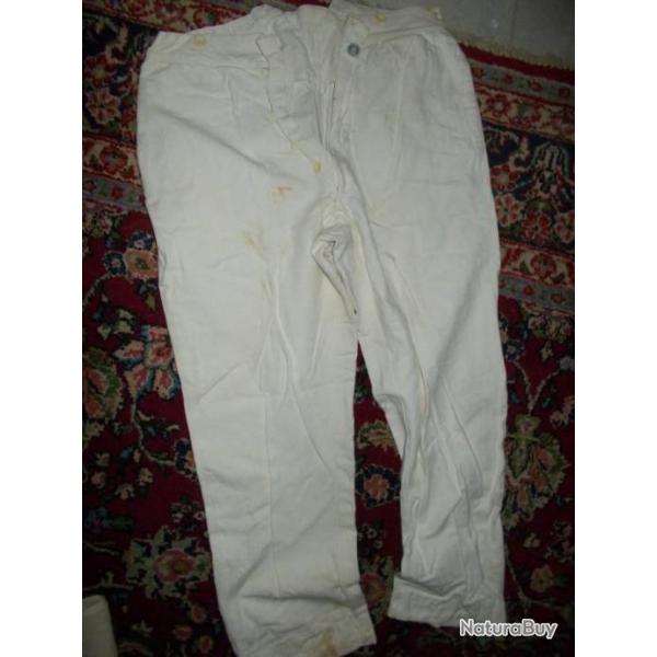 ancien pantalon militaire marin fin xix 1900 napolon 3 soldat militaria blanc tissu epais