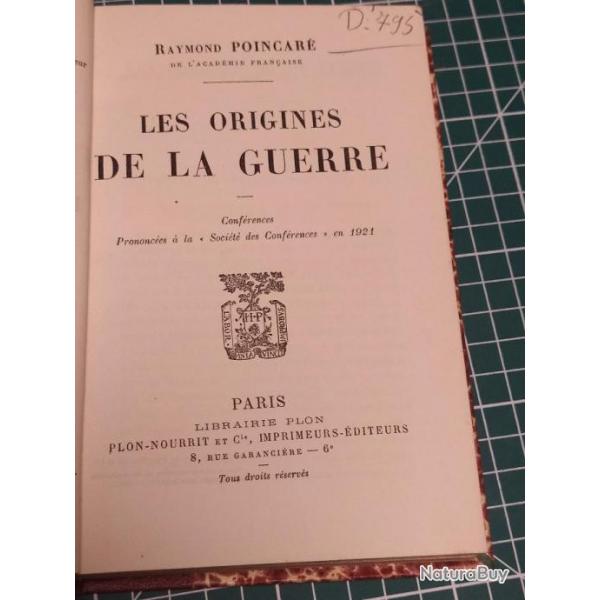 LES ORIGINES DE LA GUERRE , RAYMOND POINCARRE, EDITIONS PLON