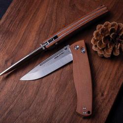 Couteau Real Steel Pathfinder Brown Lame Acier 14C28N Scandi Manche Micarta AXIS/Crossbar RS7851B