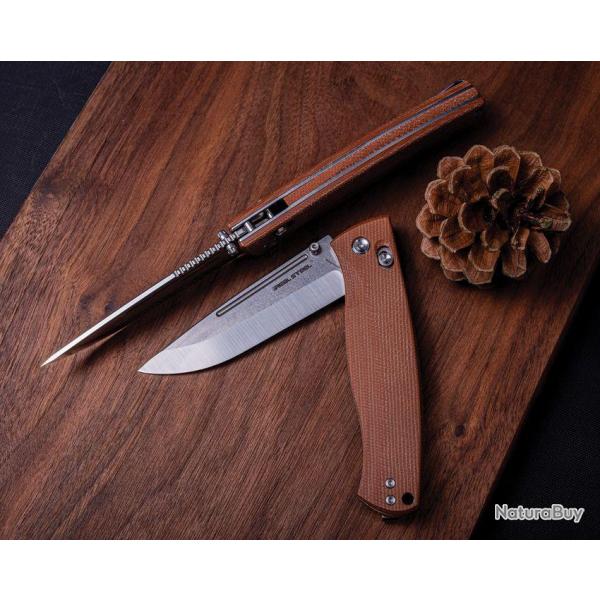 Couteau Real Steel Pathfinder Brown Lame Acier 14C28N Scandi Manche Micarta AXIS/Crossbar RS7851B