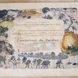 Magnifique diplôme médaille "ceux de Verdun" "combattant de Verdun" illustré André Lagrange WWI