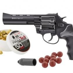 Pack défense REVOLVER VIPER 4.5'' + Munitions + Embout Self Gomm - NOIR/BLACK 9MM R