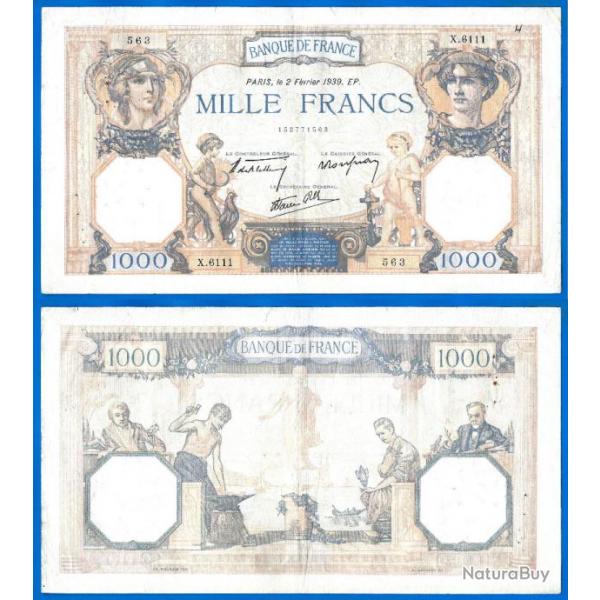 France 1000 Francs 1939 Ceres Et Mercure Grand Billet Franc