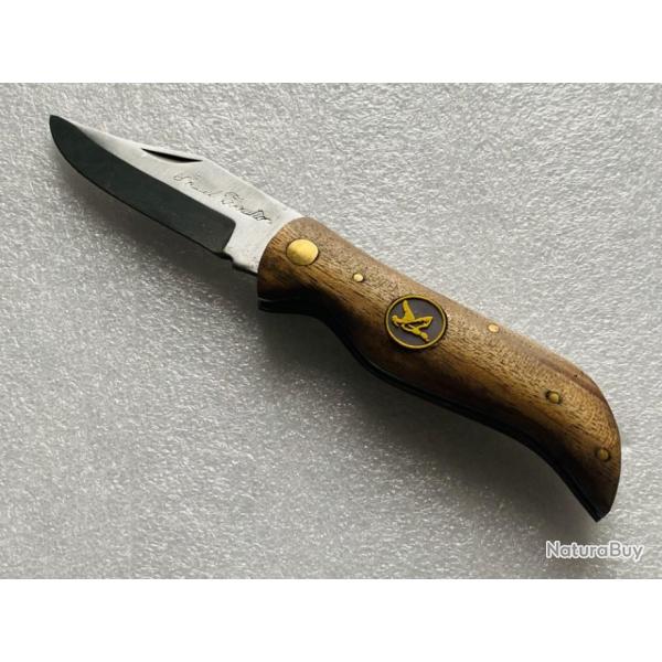 Couteau de poche avec manche bois de palissandre et motif canard.