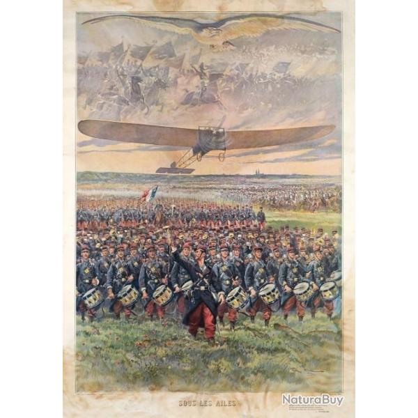 Affiche ancienne aviation guerre de 1914 sous les ailes