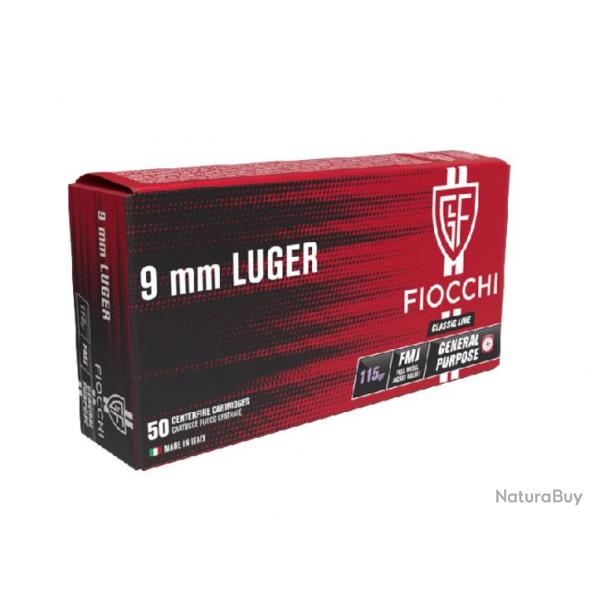 Cartouches FIOCCHI Calibre 9mm 115grs FMJ - Boite de 50 units